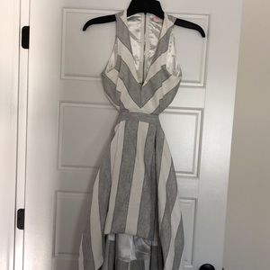 L'ATISTE Gray and White Striped Dress